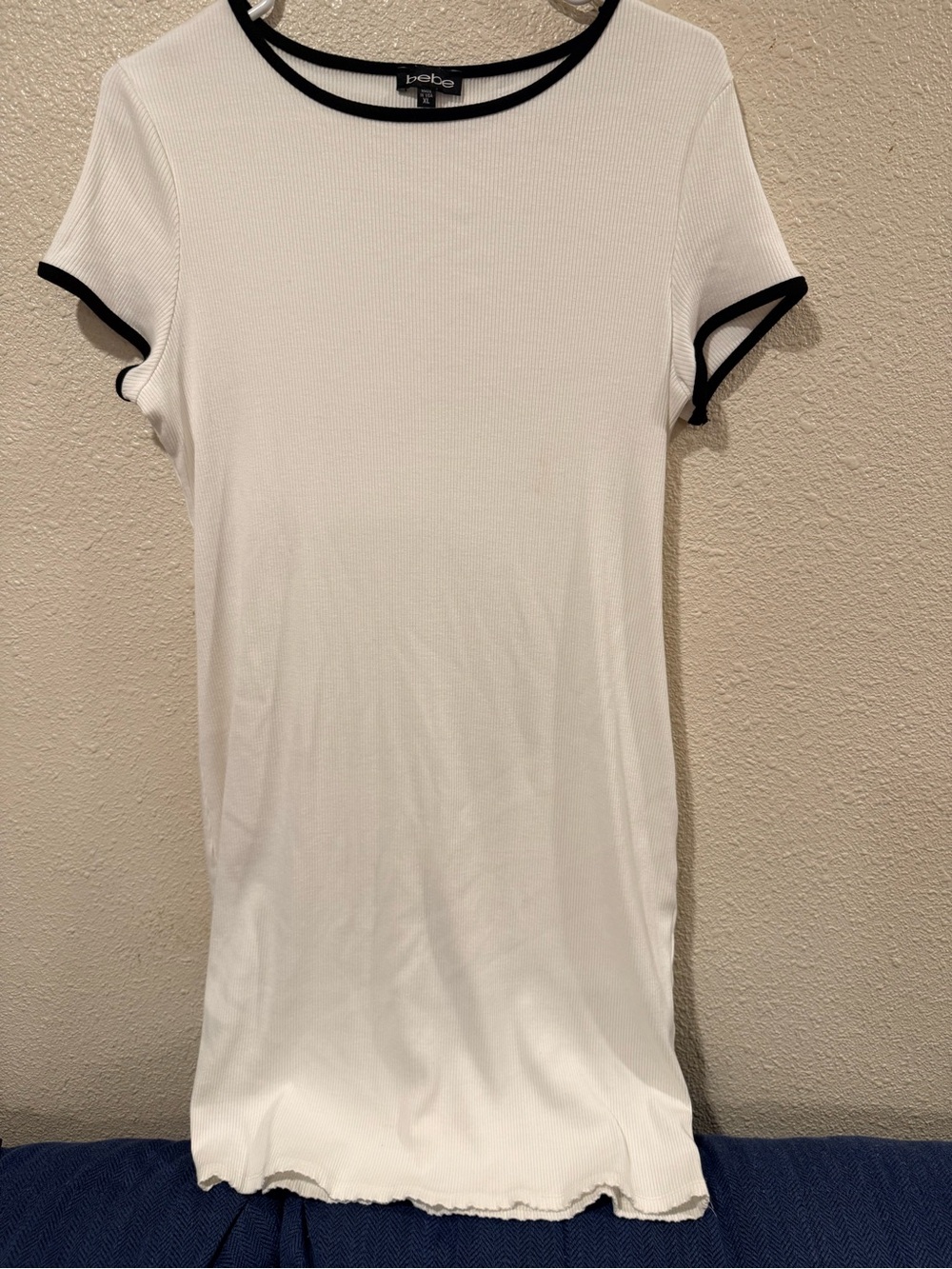bebe White Short Sleeve Ringer Tee with Black Trim